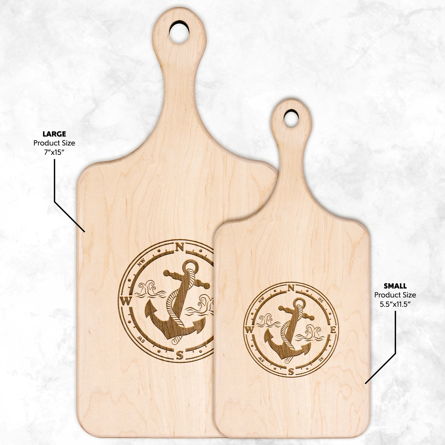 Cutting Board with handle - Hardwood Maple or Walnut- Anchor design 1828