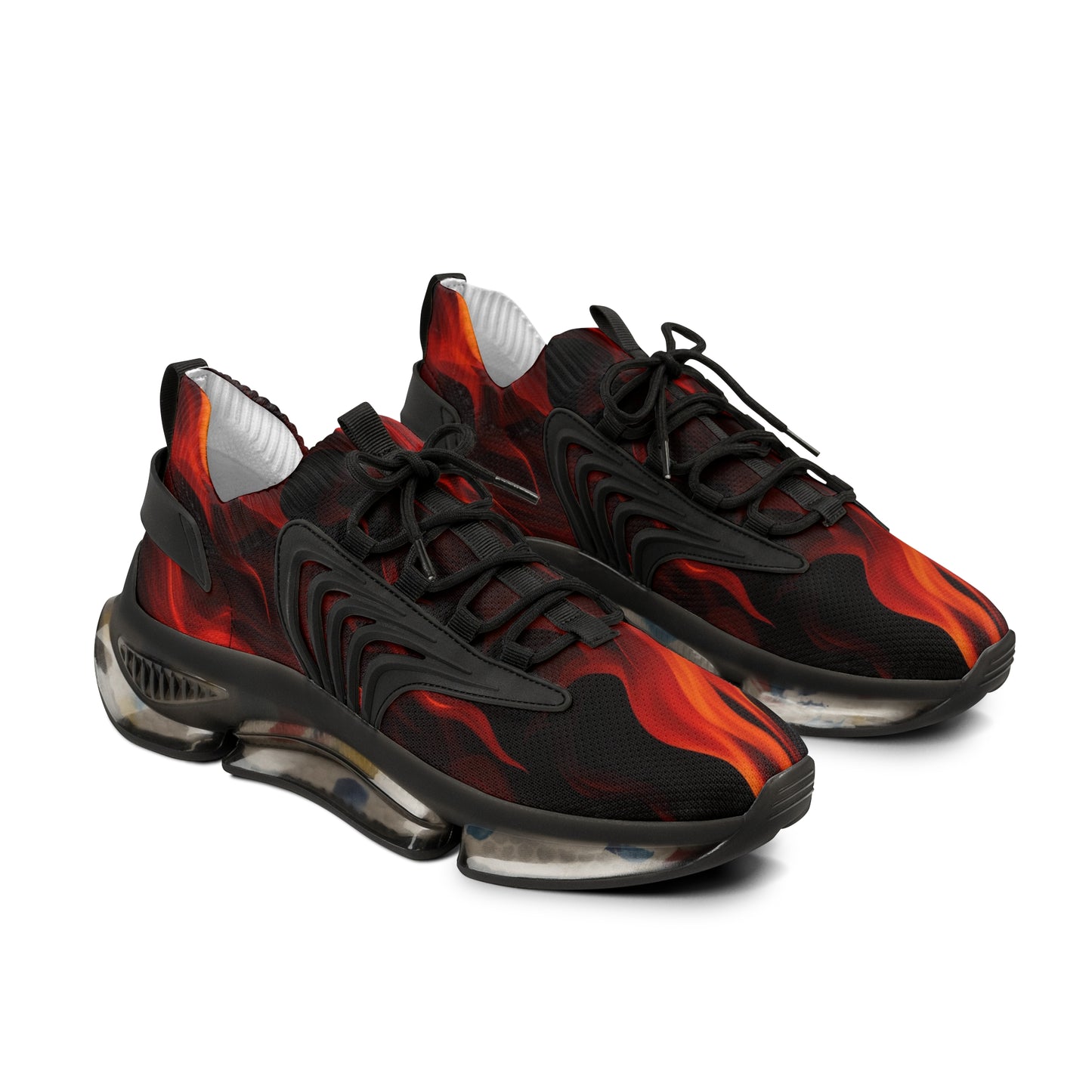 Men's Mesh Sneakers- Flame Print Design