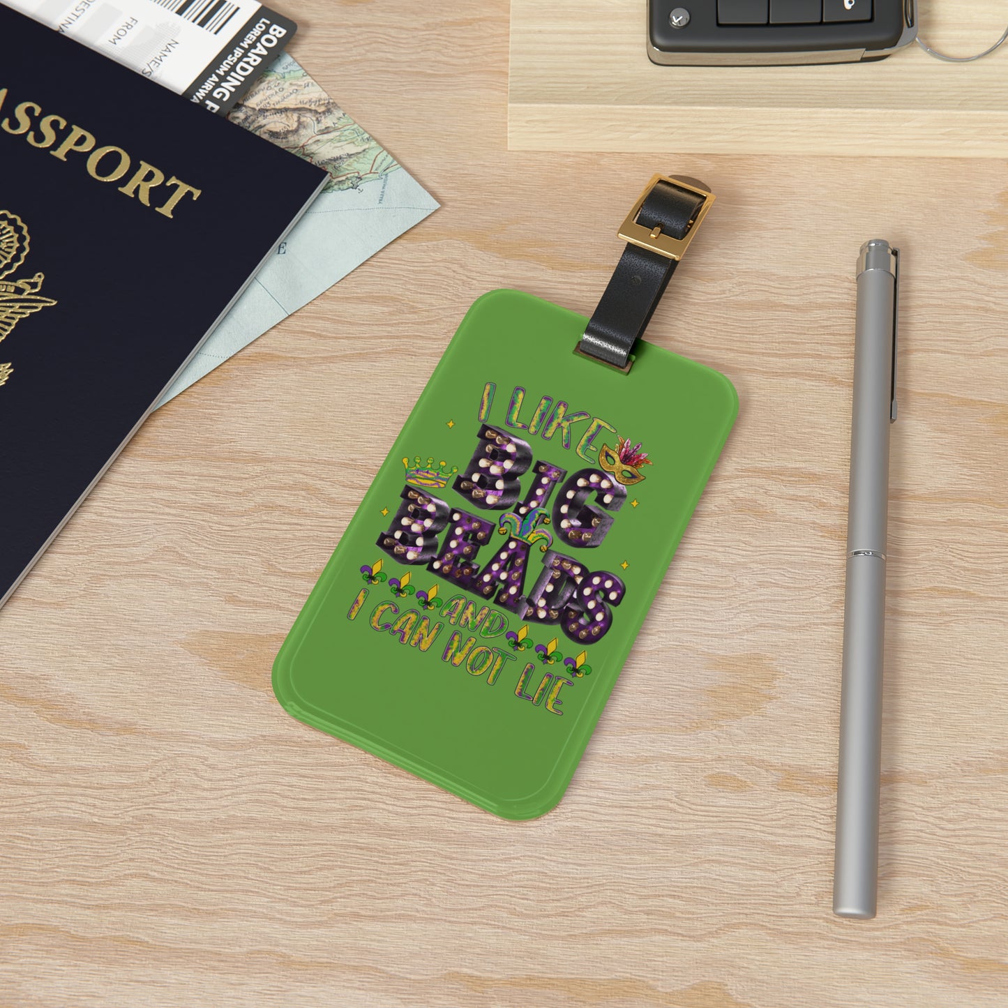 Luggage Tag- Mardi gras - I like big beads can not lie