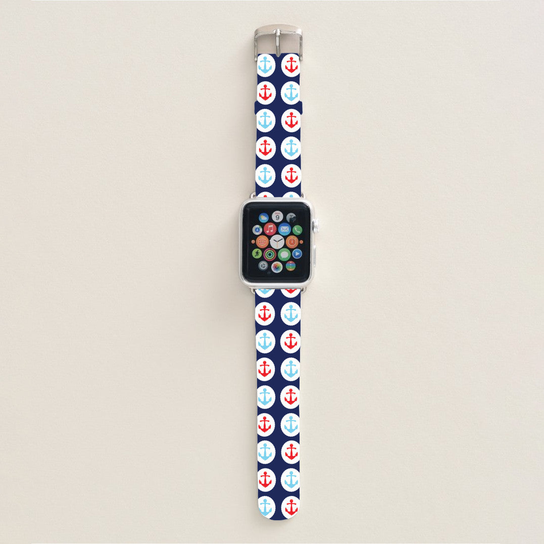 Apple watch band,Blue and Red Anchor Pattern 42mm,Faux Leather