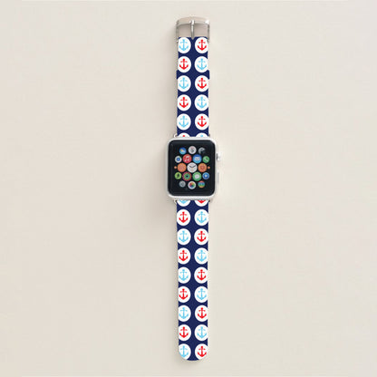 Apple watch band,Blue and Red Anchor Pattern 42mm,Faux Leather