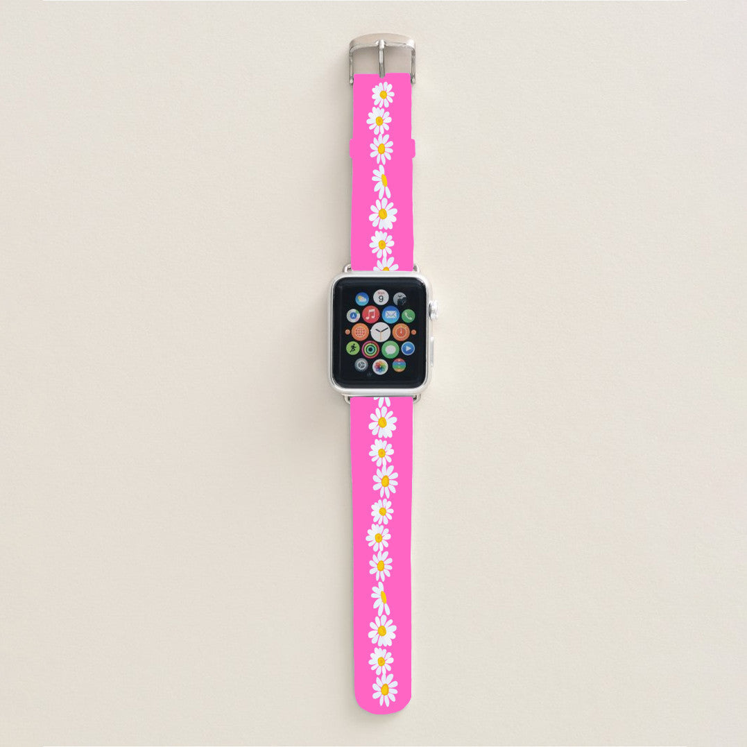 Apple Watch Band - Pink daisy design, 42mm, Faux Leather