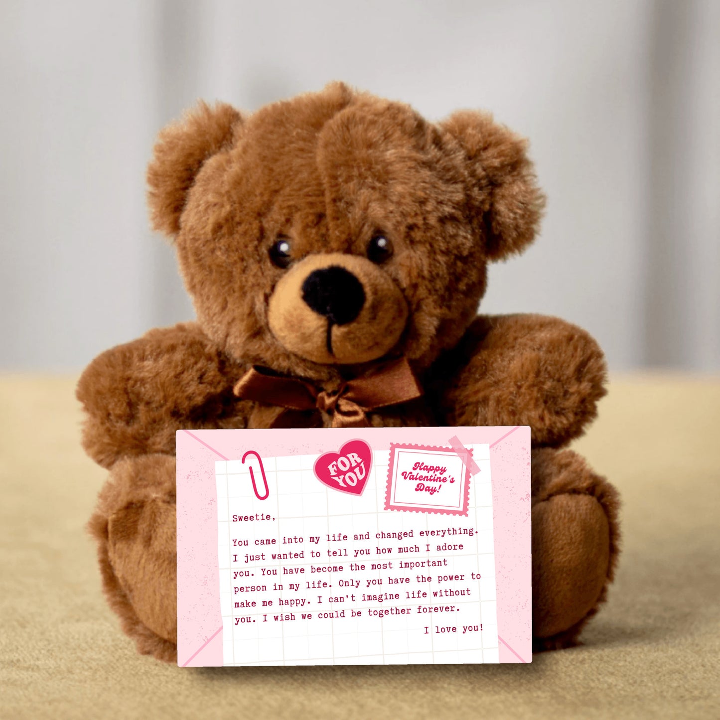 Custom Adorable Handmade Teddy Bear and Love Letter Set, Custom Valentine's Day Gift for Her