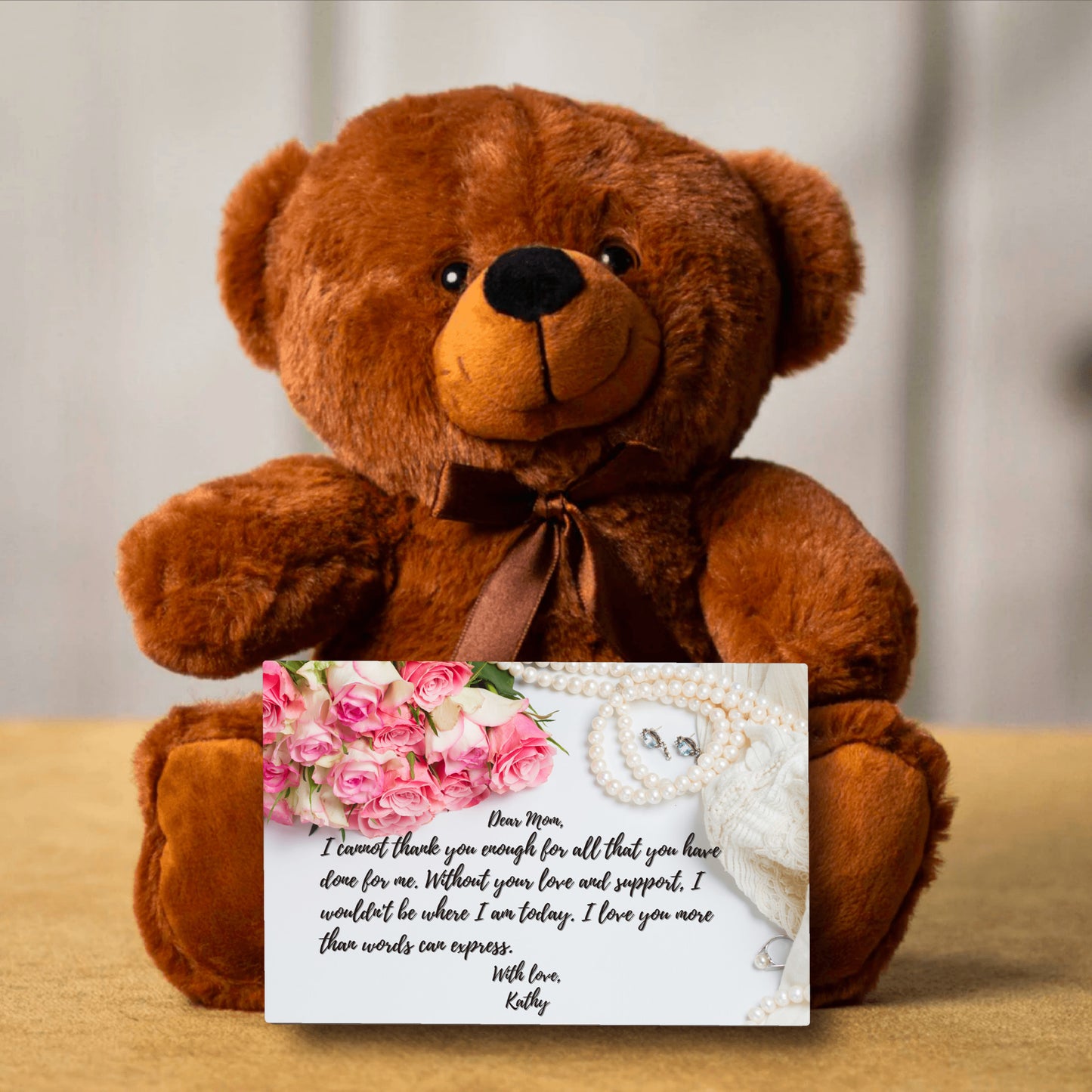 Custom Teddy Bear- Dear Mom, Gift for her, Valentine's Day Gift , Custom message card